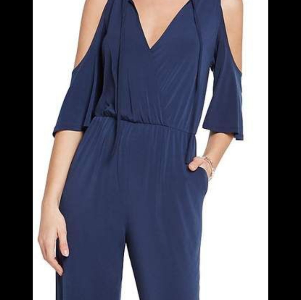 BCBGeneration Navy Blue Cold-Shoulder Jumpsuit